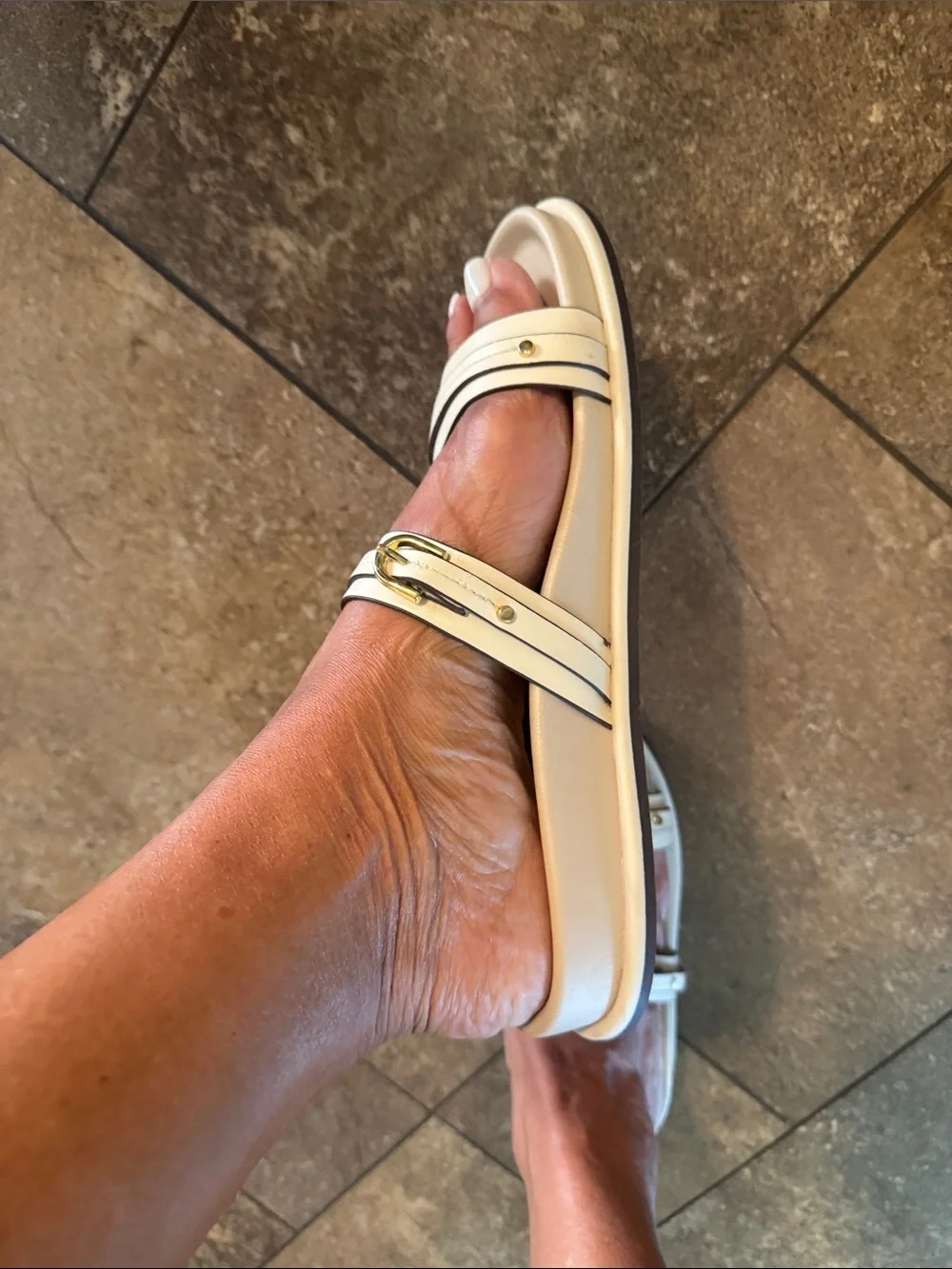 Zara Ivory Slide Sandals with Gold Buckles - Women - Picture 4 of 4